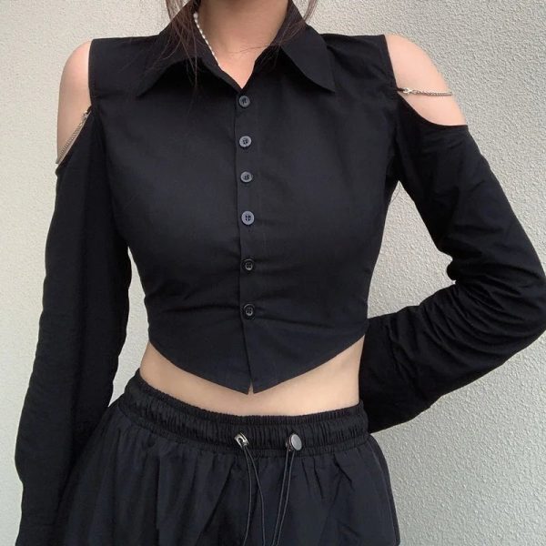 Gothic Off-Shoulder Crop Top for Y2K Aesthetic & Grunge Style Outfits