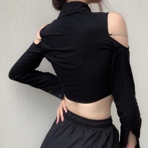 Gothic Off-Shoulder Crop Top for Y2K Aesthetic & Grunge Style Outfits