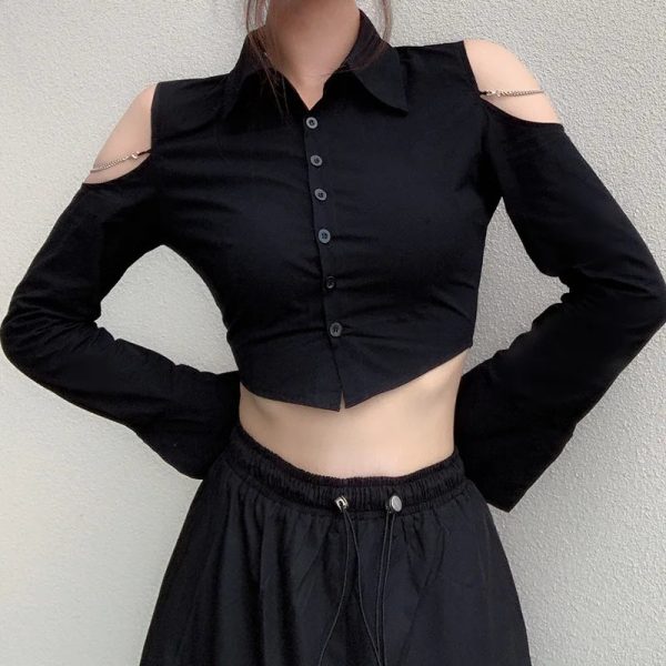 Gothic Off-Shoulder Crop Top for Y2K Aesthetic & Grunge Style Outfits