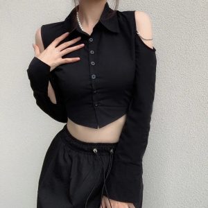 Gothic Off-Shoulder Crop Top for Y2K Aesthetic & Grunge Style Outfits