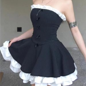 Gothic Ruffle Mini Dress for Y2K Aesthetic & Grunge Style Lovers