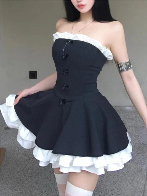 Gothic Ruffle Mini Dress for Y2K Aesthetic & Grunge Style Lovers