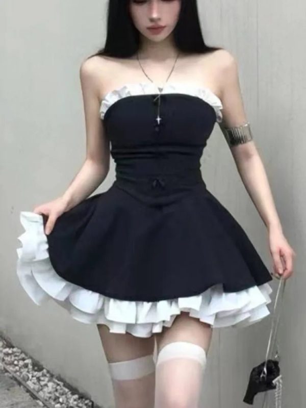 Gothic Ruffle Mini Dress for Y2K Aesthetic & Grunge Style Lovers