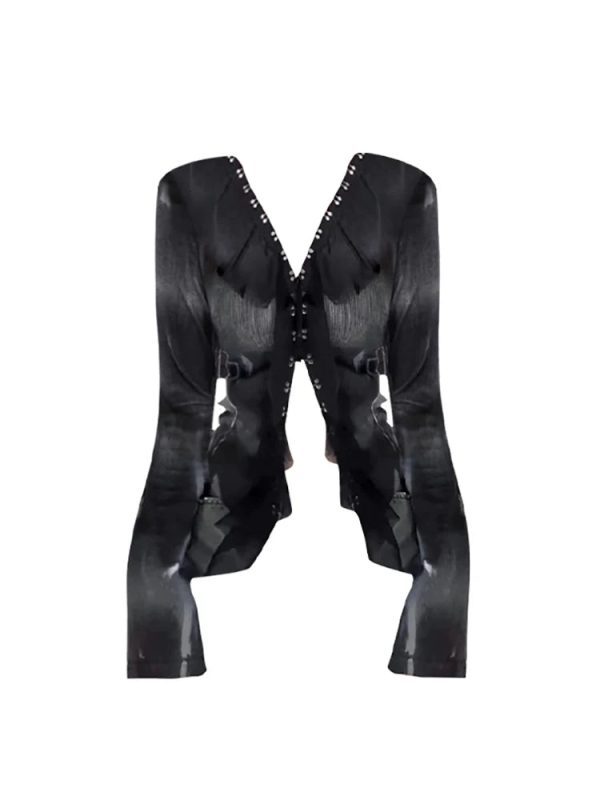 Gothic Sheer Tie-Dye Blouse for Y2K Aesthetic and Grunge Style Lovers