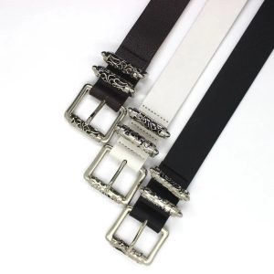 Gothic Silver Buckle White Belt for Y2K Aesthetic and Grunge Style Outfits