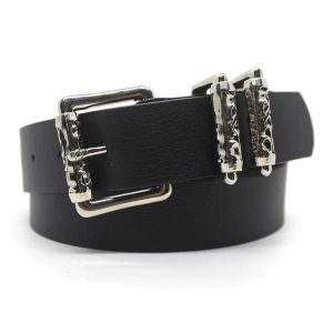 Gothic Silver Buckle White Belt for Y2K Aesthetic and Grunge Style Outfits