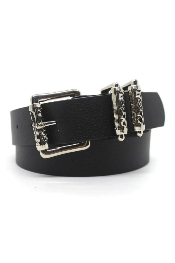 Gothic Silver Buckle White Belt for Y2K Aesthetic and Grunge Style Outfits