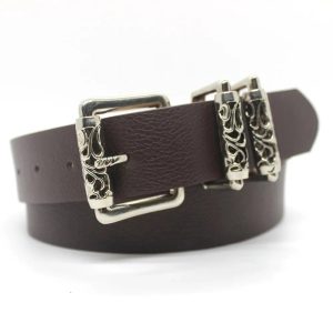 Gothic Silver Buckle White Belt for Y2K Aesthetic and Grunge Style Outfits