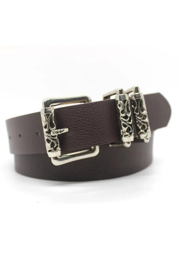 Gothic Silver Buckle White Belt for Y2K Aesthetic and Grunge Style Outfits