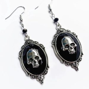 Gothic Skull Cameo Earrings for Y2K Aesthetic and Grunge Style Lovers