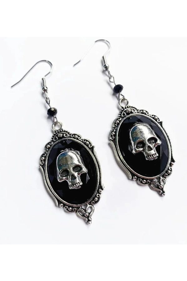 Gothic Skull Cameo Earrings for Y2K Aesthetic and Grunge Style Lovers