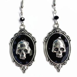 Gothic Skull Cameo Earrings for Y2K Aesthetic and Grunge Style Lovers