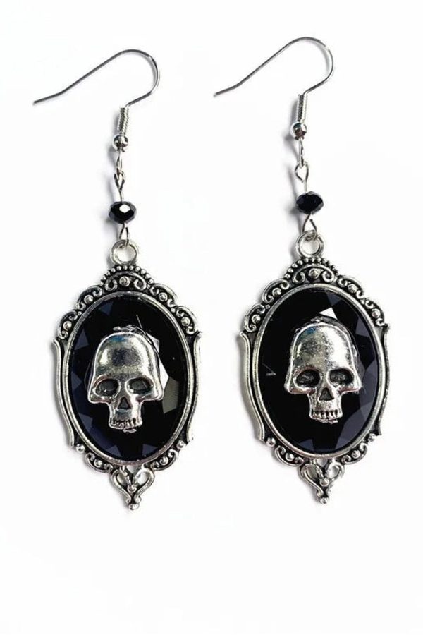 Gothic Skull Cameo Earrings for Y2K Aesthetic and Grunge Style Lovers