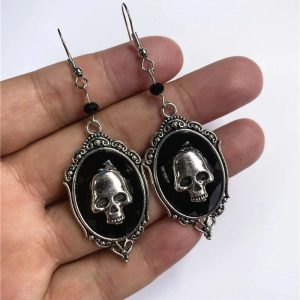 Gothic Skull Cameo Earrings for Y2K Aesthetic and Grunge Style Lovers