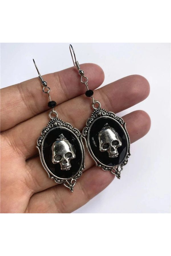 Gothic Skull Cameo Earrings for Y2K Aesthetic and Grunge Style Lovers