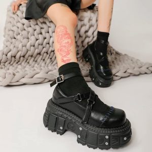 Gothic Stitched Punk Shoes for Y2K Aesthetic and Grunge Style Lovers