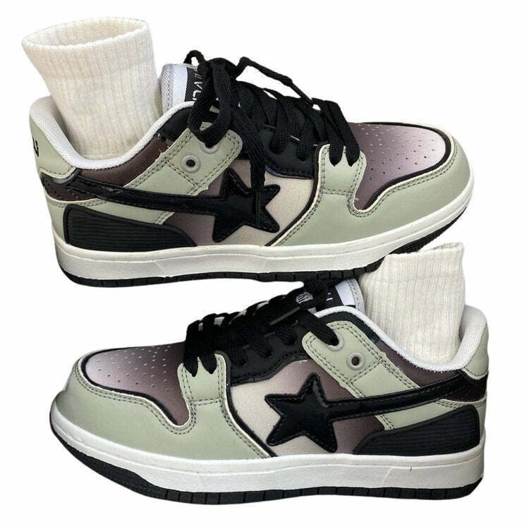 Gradient Grey Shooting Star Sneakers for Y2K and Grunge Aesthetic Styles