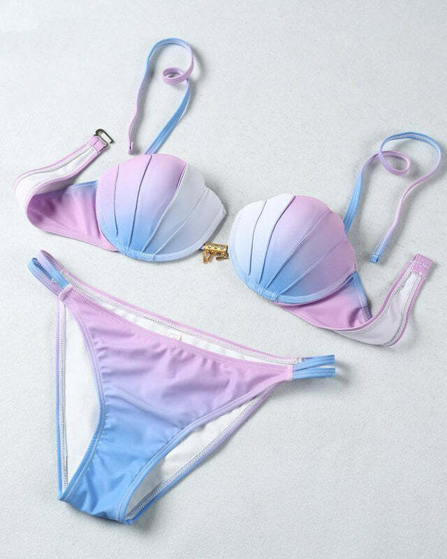 Gradient Mermaid Bikini - Y2K Aesthetic Swimwear for Trendy Beach Vibes