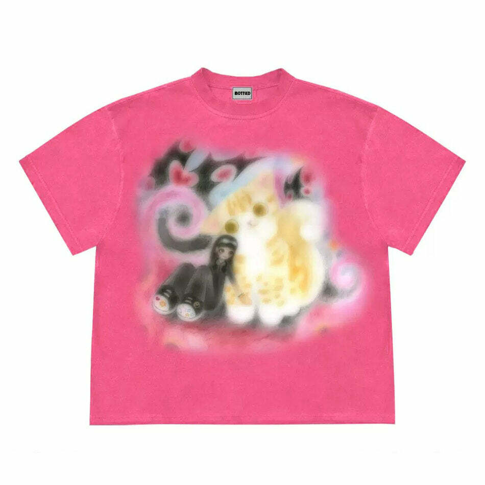 Graffiti Dreams Cat Shirt - Y2K Aesthetic Cute Top for Trendy Outfits