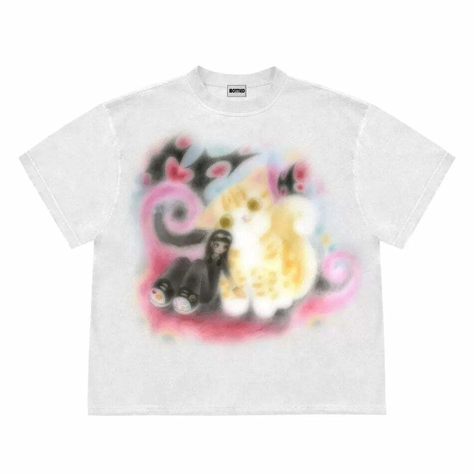 Graffiti Dreams Cat Shirt - Y2K Aesthetic Cute Top for Trendy Outfits