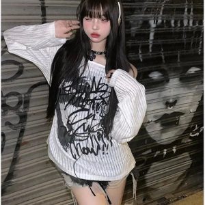 Graffiti Nights Off-Shoulder Sweater - Y2K Aesthetic Comfy Top