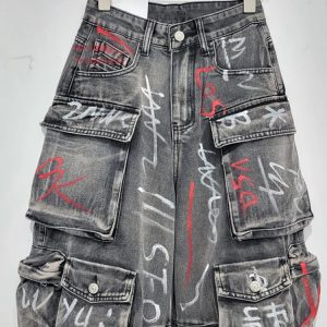 Graffiti Riot Y2K Cargo Jeans for Grunge Aesthetic Outfits