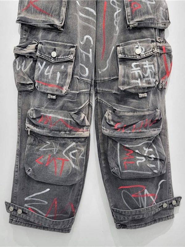 Graffiti Riot Y2K Cargo Jeans for Grunge Aesthetic Outfits