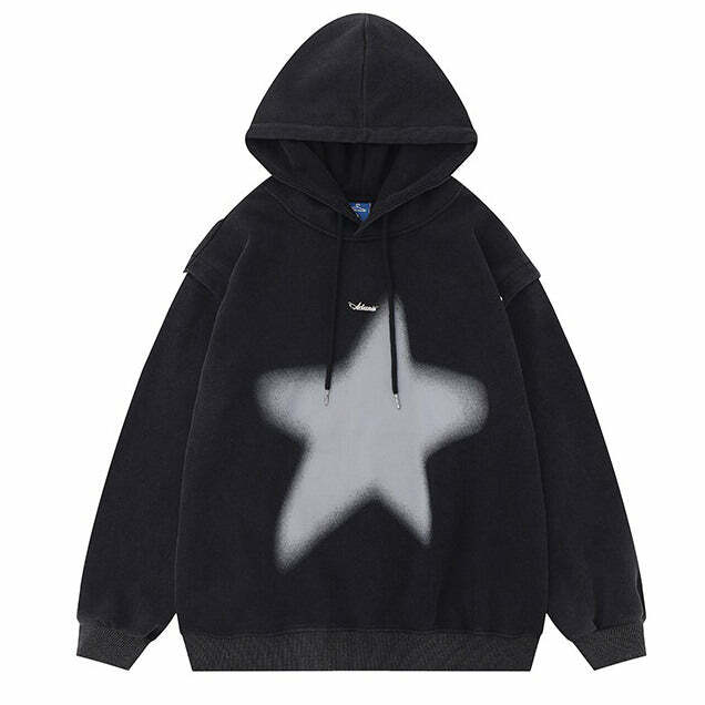 Graffiti Star Print Y2K Hoodie for Trendy Aesthetic Outfits