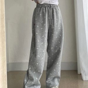 Gray Bow Cozy Lounge Pants - Y2K Aesthetic Comfy Fashion Essential