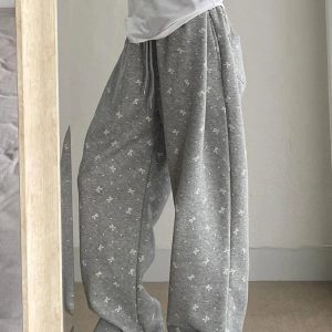 Gray Bow Cozy Lounge Pants - Y2K Aesthetic Comfy Fashion Essential