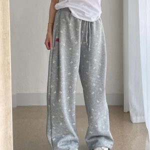 Gray Bow Cozy Lounge Pants - Y2K Aesthetic Comfy Fashion Essential