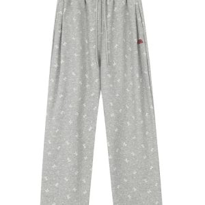 Gray Bow Cozy Lounge Pants - Y2K Aesthetic Comfy Fashion Essential