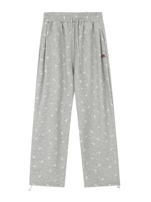 Gray Bow Cozy Lounge Pants - Y2K Aesthetic Comfy Fashion Essential