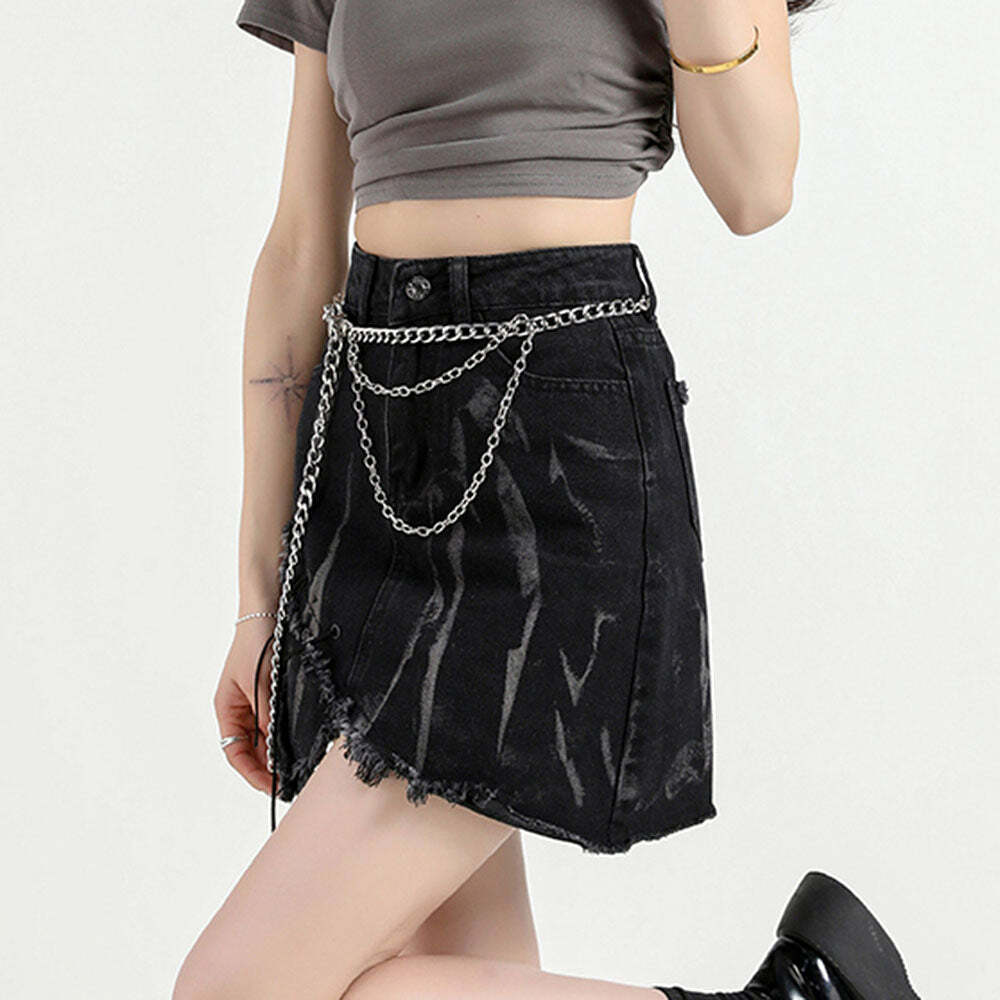 Grunge Aesthetic Black Denim Cargo Skirt for Y2K Style Outfits