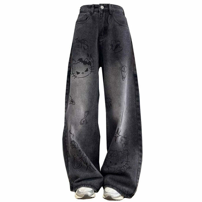 Grunge Aesthetic Cat Jeans for Y2K Style and Cute Outfits