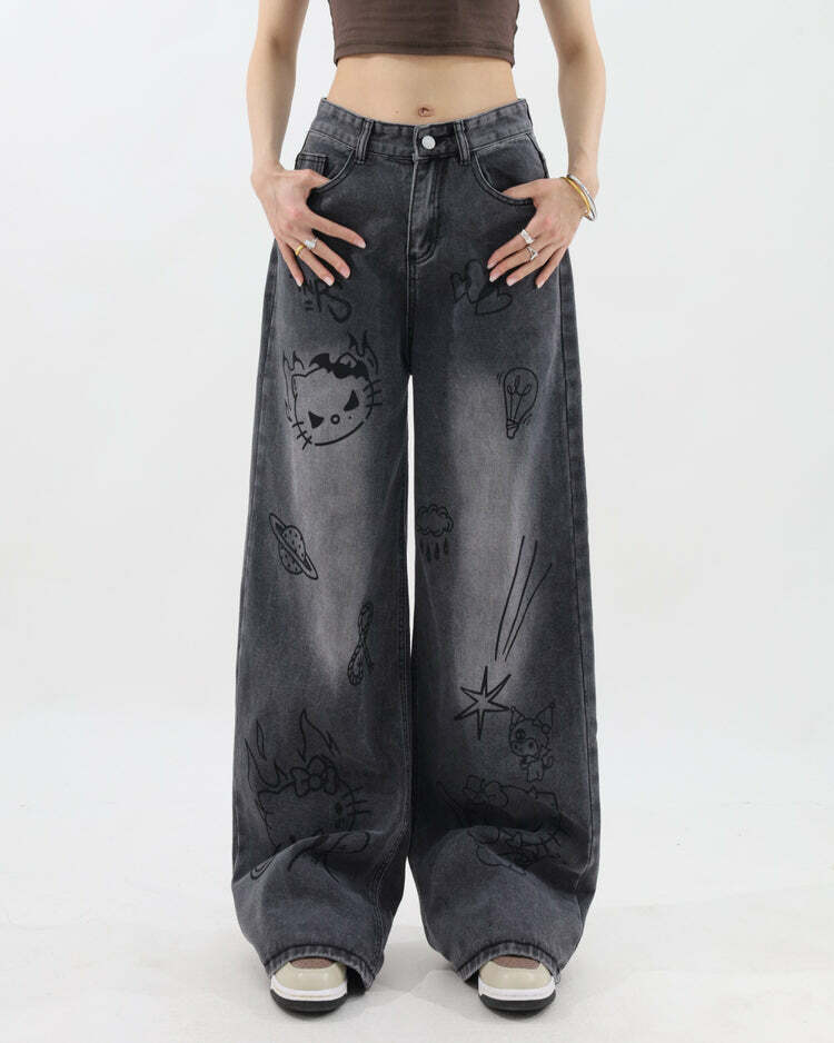 Grunge Aesthetic Cat Jeans for Y2K Style and Cute Outfits