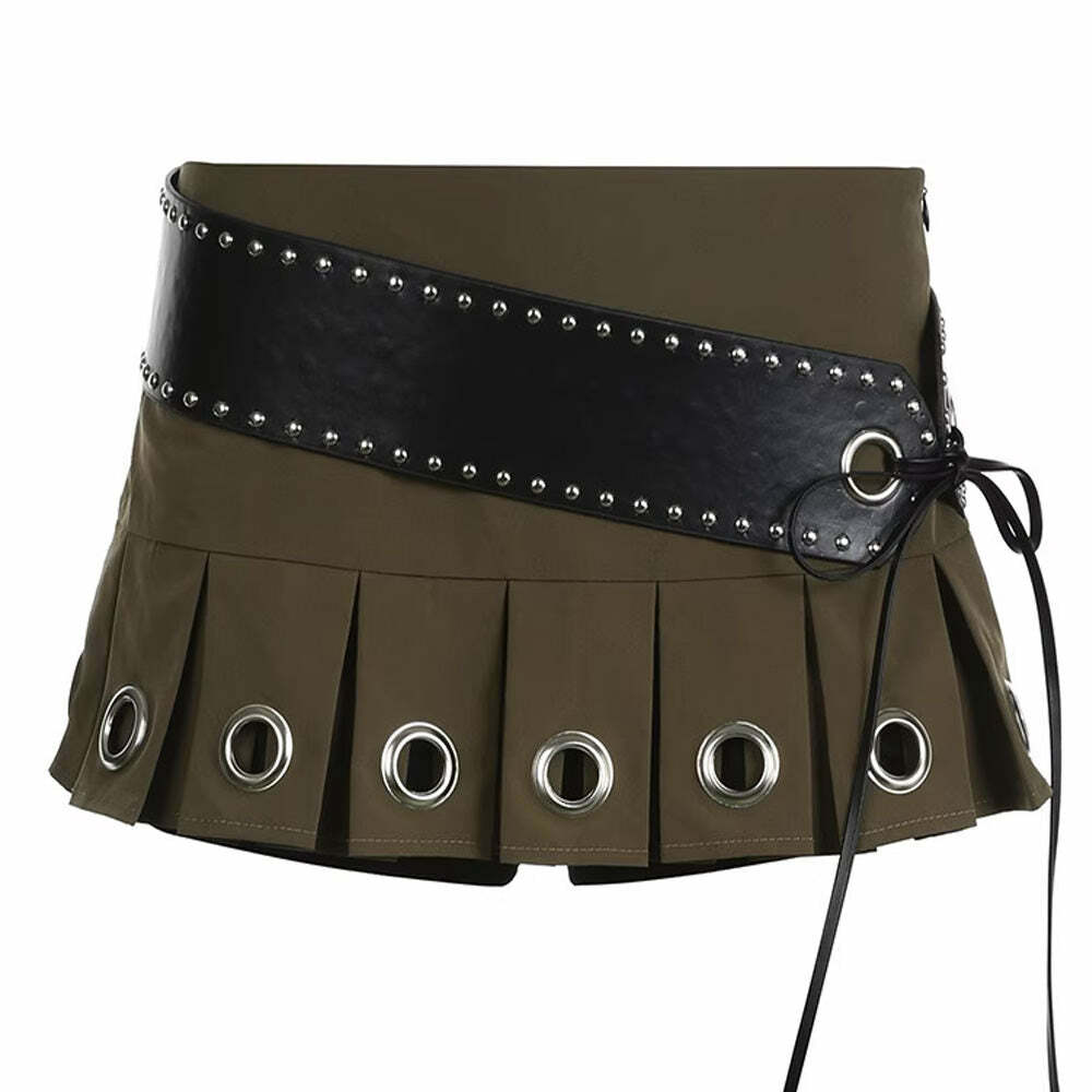 Grunge Eyelet Pleated Micro Skirt - Y2K Aesthetic & Coquette Style