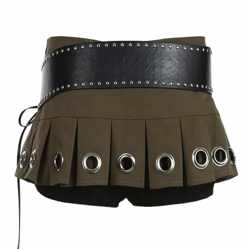 Grunge Eyelet Pleated Micro Skirt - Y2K Aesthetic & Coquette Style