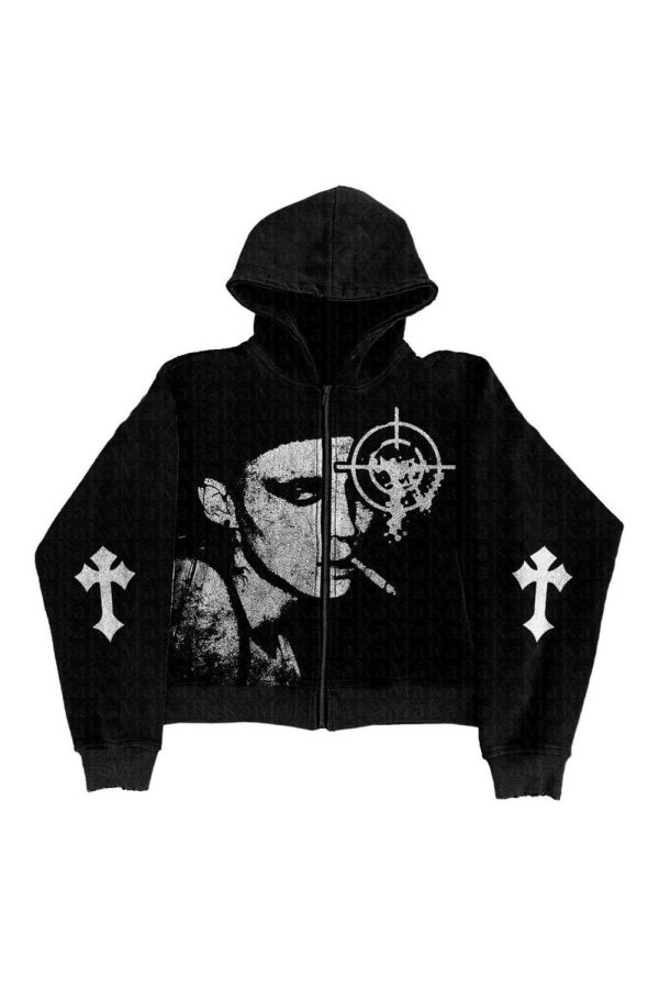 Grunge Noir Graphic Hoodie: Y2K Aesthetic for Cozy, Edgy Style