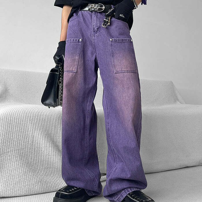 Grunge Purple Baggy Jeans for Y2K Aesthetic and Coquette Style Outfits