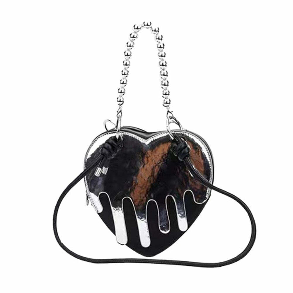 Grunge Silver Drip Heart Handbag - Y2K Aesthetic Cute Accessory