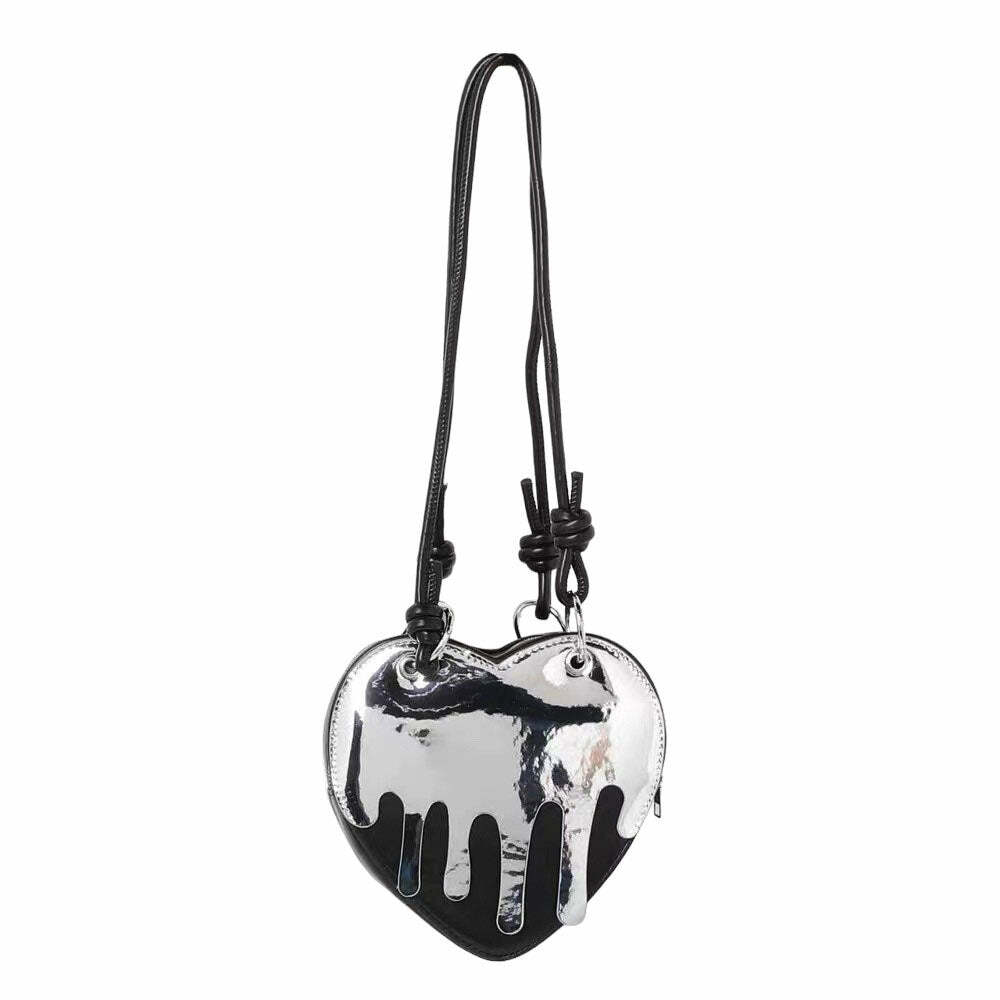 Grunge Silver Drip Heart Handbag - Y2K Aesthetic Cute Accessory