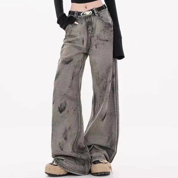 Grunge Splatter Wide-Leg Jeans for Y2K Aesthetic and Coquette Style