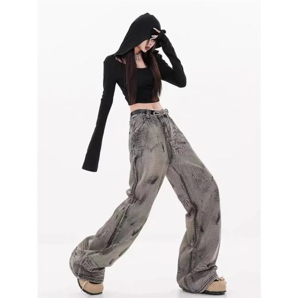 Grunge Splatter Wide-Leg Jeans for Y2K Aesthetic and Coquette Style