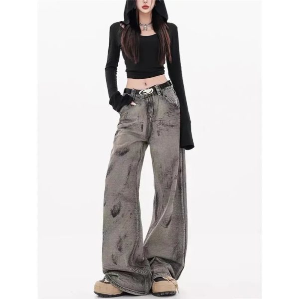 Grunge Splatter Wide-Leg Jeans for Y2K Aesthetic and Coquette Style