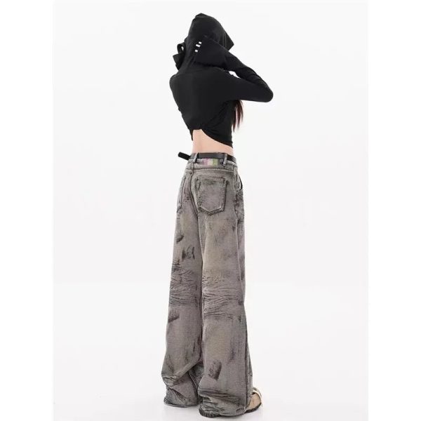 Grunge Splatter Wide-Leg Jeans for Y2K Aesthetic and Coquette Style