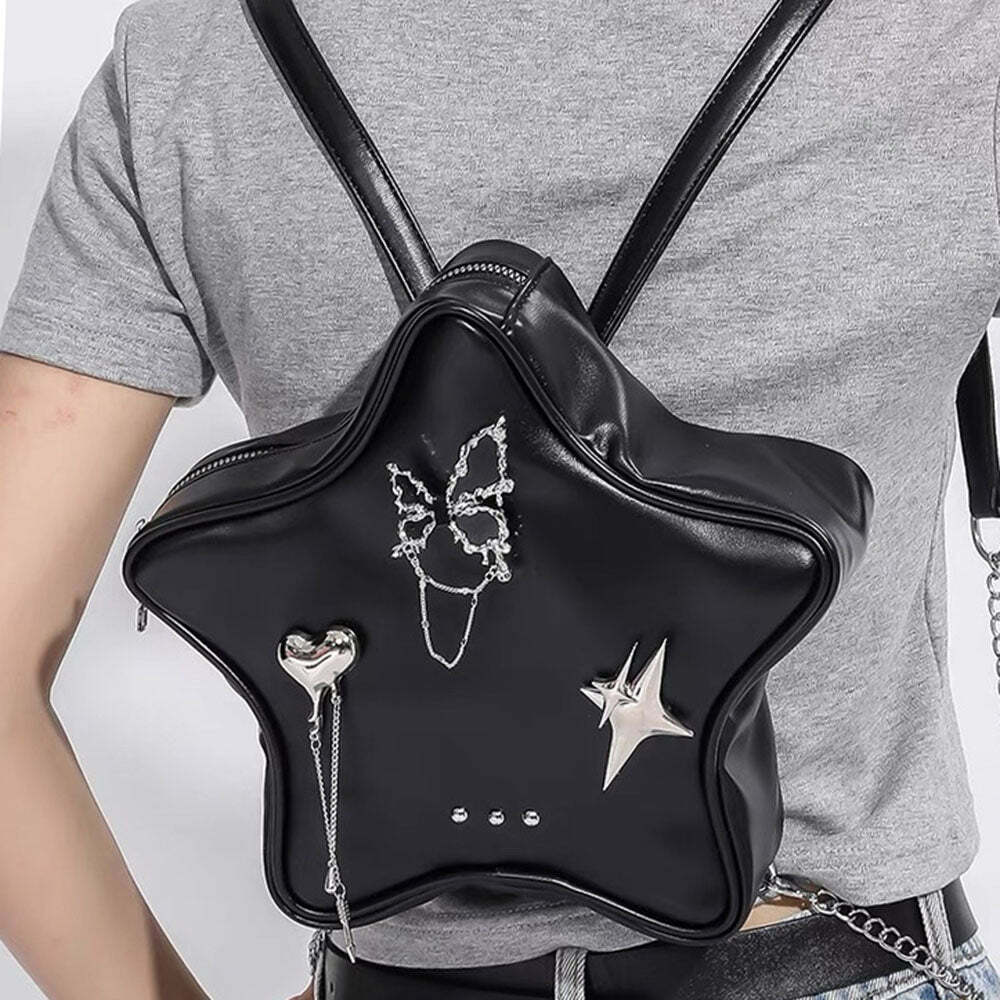 Grunge Star-Shaped Mini Backpack for Y2K Aesthetic Lovers