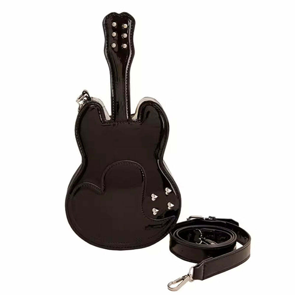 Guitar Shaped Crossbody Bag for Y2K Aesthetic and Grunge Style Outfits