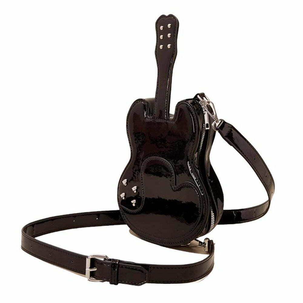 Guitar Shaped Crossbody Bag for Y2K Aesthetic and Grunge Style Outfits