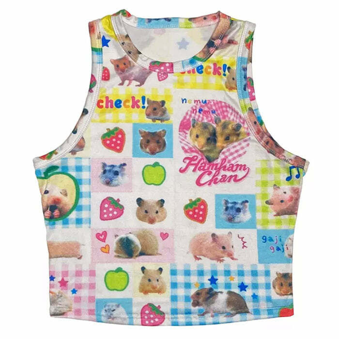 Hamster Print Y2K Baby Tee - Cute Top for Coquette & Grunge Aesthetics